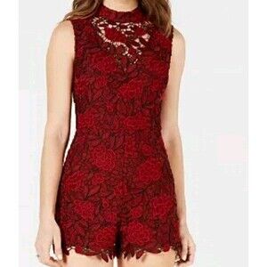 Guess Teegan Allover Lace Women's Romper Scarlett Red Size 2 High Neck